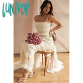 Lunivop Luxury Gathered Maxi Formal Occasion Dresses Beige Spaghetti Strap Wedding Party Summer